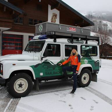 Marina with the Mountain Rescue Jeep